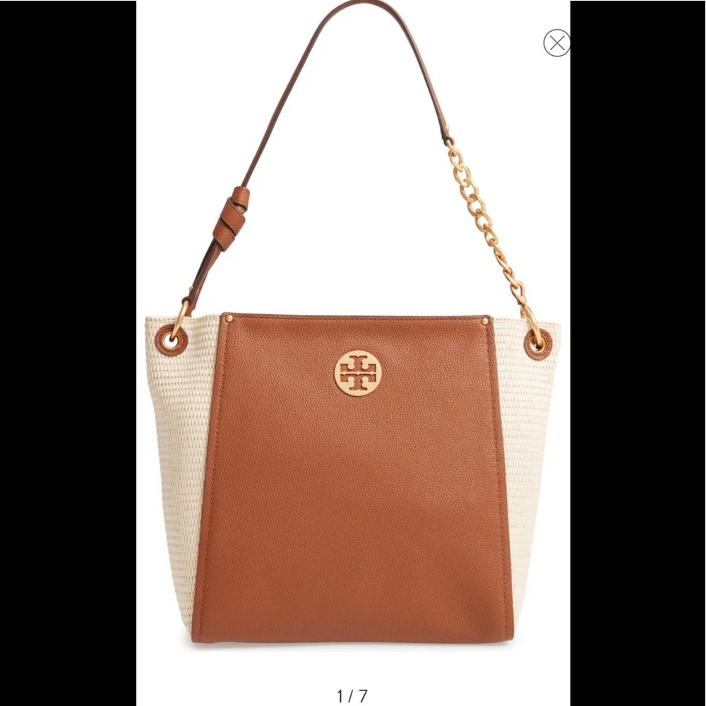 AITHENTIC TORY BURCH EVERLY LEATHER & STRAW HOBO